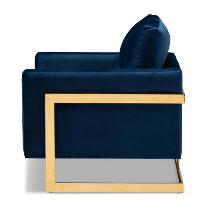 Matteo Glam and Luxe Royal Blue Velvet Fabric Upholstered Gold Finished Armchair