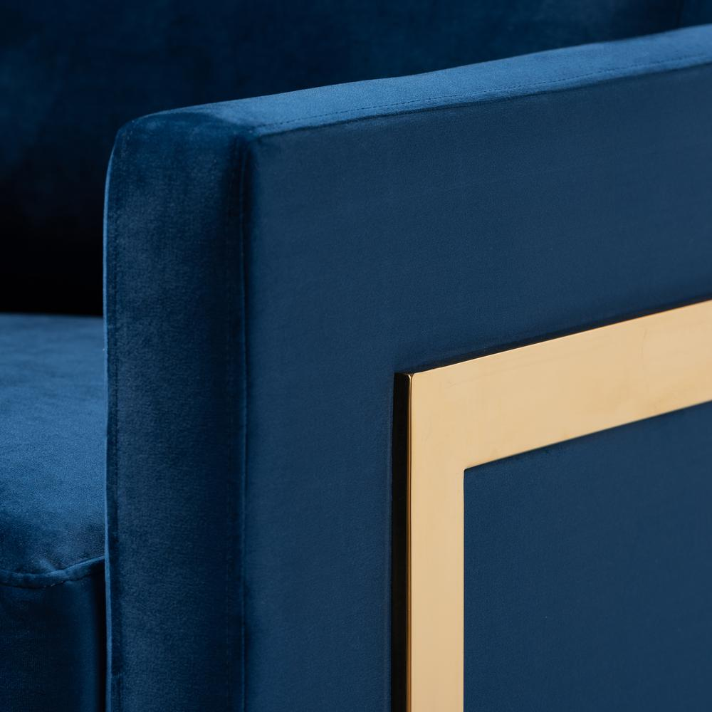 Matteo Glam and Luxe Royal Blue Velvet Fabric Upholstered Gold Finished Armchair