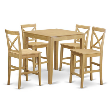 5 PC Counter Height Table and 4 Stools - Oak Finish | Kitchen Pub Set