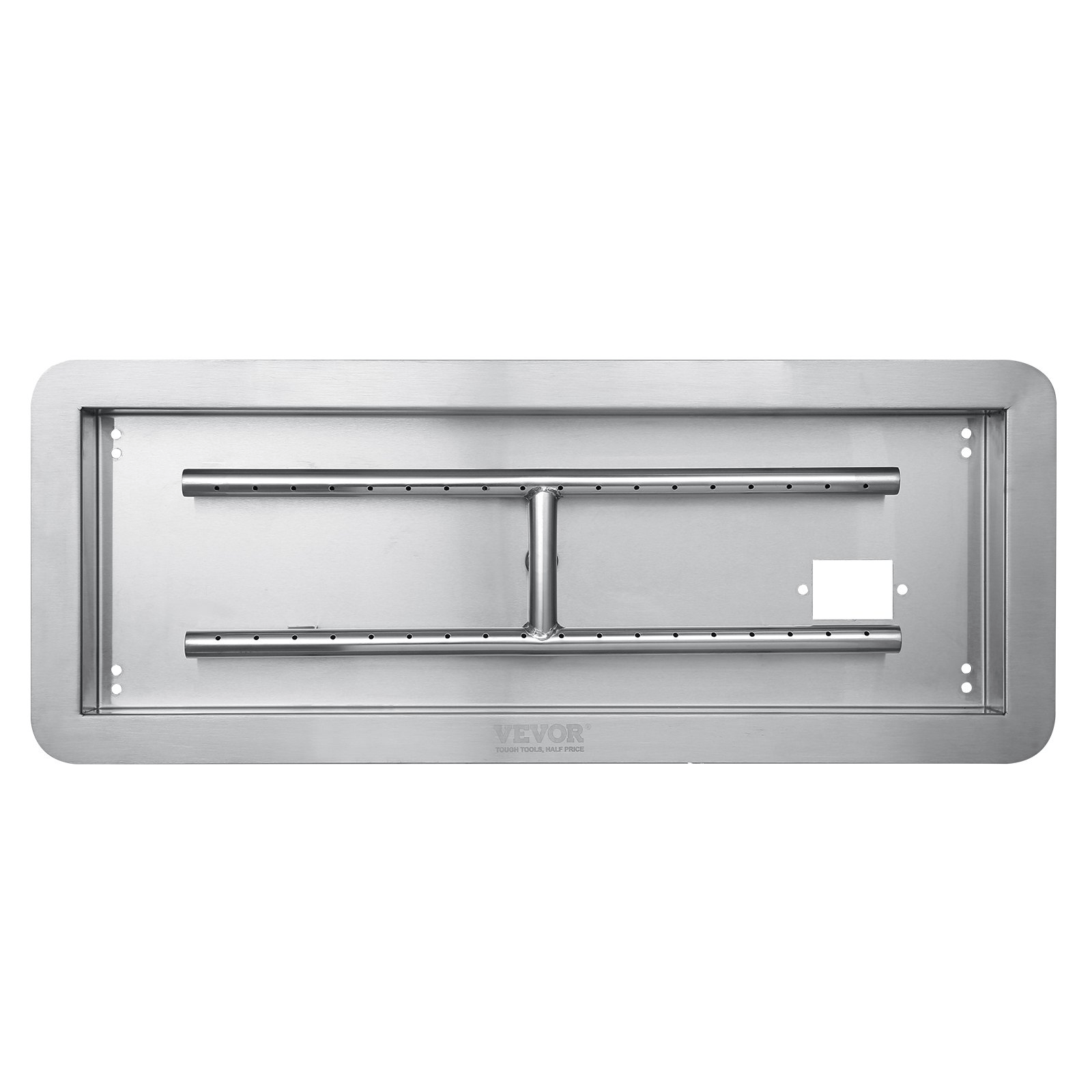 VEVOR 24 x 8 inch Drop - in Fire Pit Pan, Rectangular Stainless Steel Fire Pit Burner Kit, Natural & Propane Gas Fire Pan 120,000 BTU with H - Burner for Indoor or Outdoor Use - Ethereal Company
