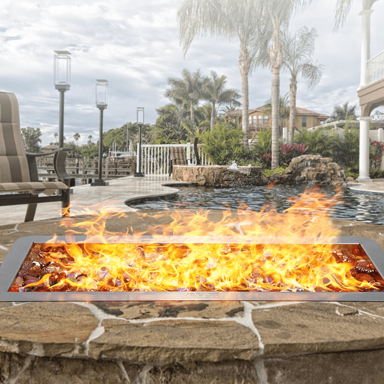 VEVOR 24 x 8 inch Drop - in Fire Pit Pan, Rectangular Stainless Steel Fire Pit Burner Kit, Natural & Propane Gas Fire Pan 120,000 BTU with H - Burner for Indoor or Outdoor Use - Ethereal Company