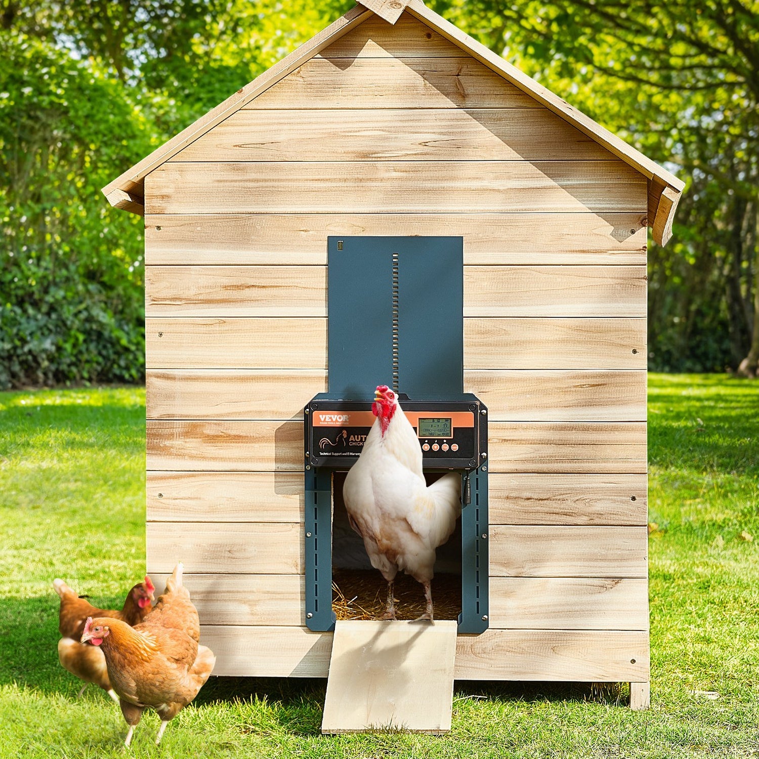 VEVOR Automatic Chicken Coop Door, Auto Chicken Door Opener with Timer &amp; Light Sensor Aluminum Chicken Coops Door with Remote Control and LCD screen, 4 Modes Opening, Battery or DC Powered - Ethereal Company