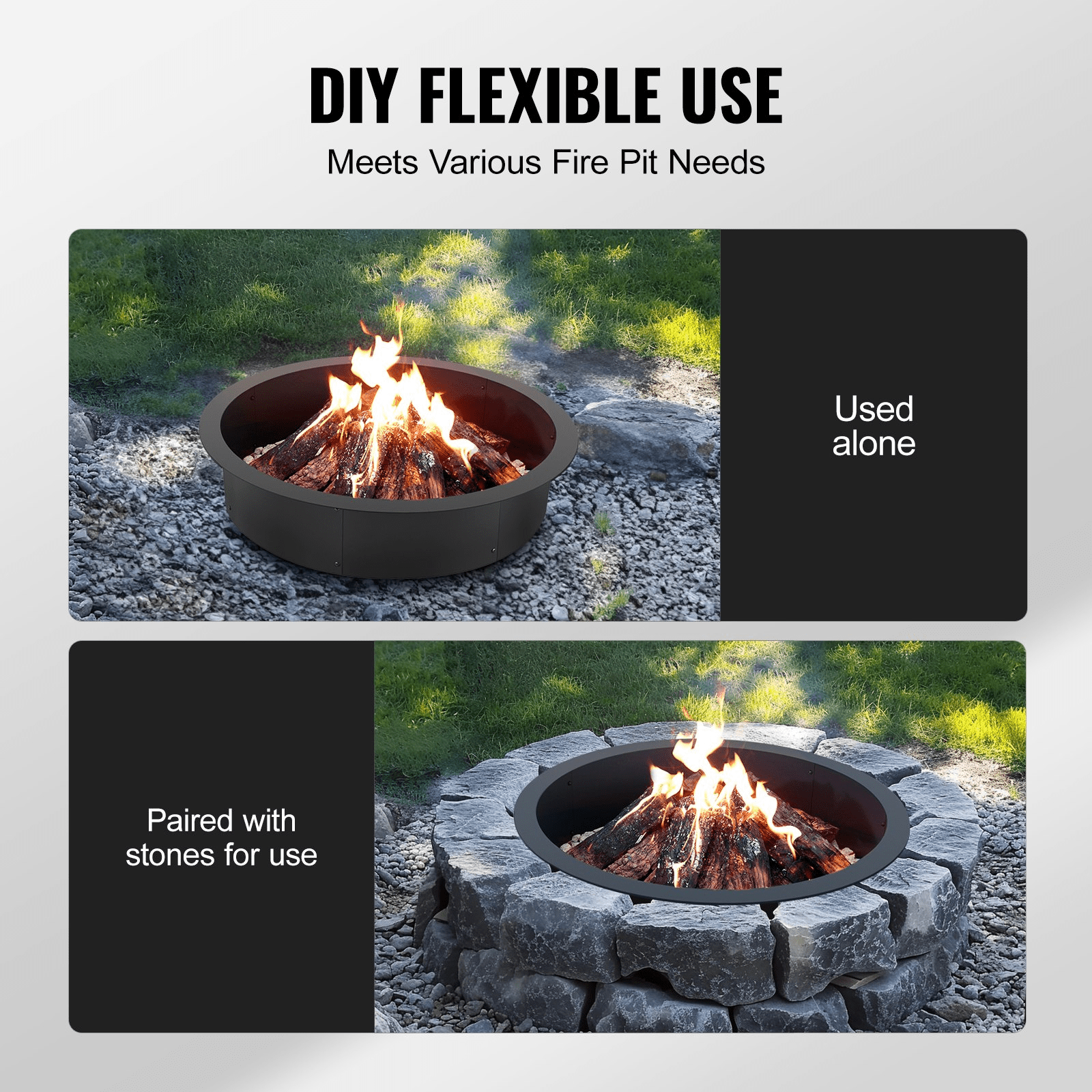 VEVOR Fire Pit Ring Round 35 Inch Outer Steel Liner DIY Campfire Ring Firepit - Ethereal Company