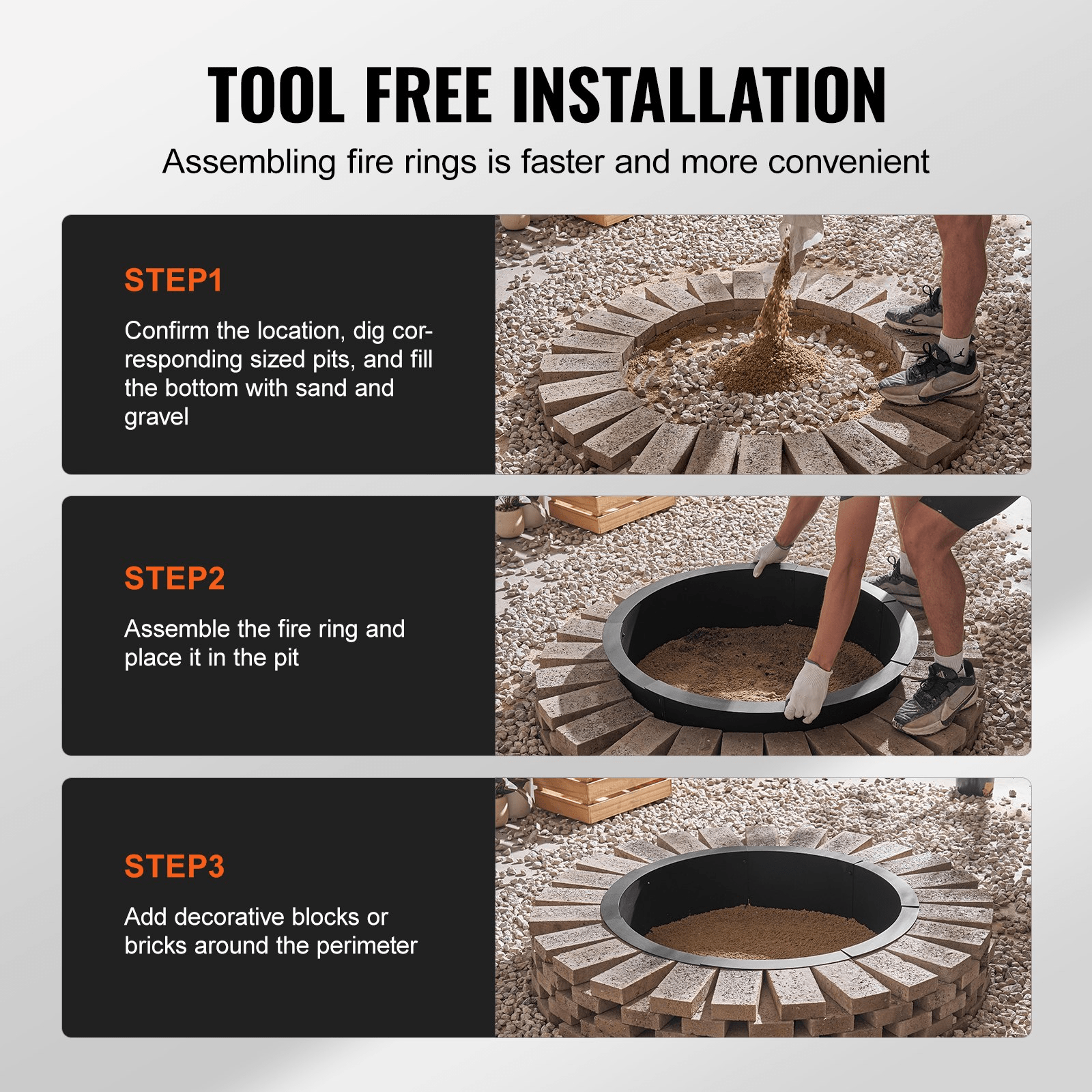 VEVOR Fire Pit Ring Round 35 Inch Outer Steel Liner DIY Campfire Ring Firepit - Ethereal Company