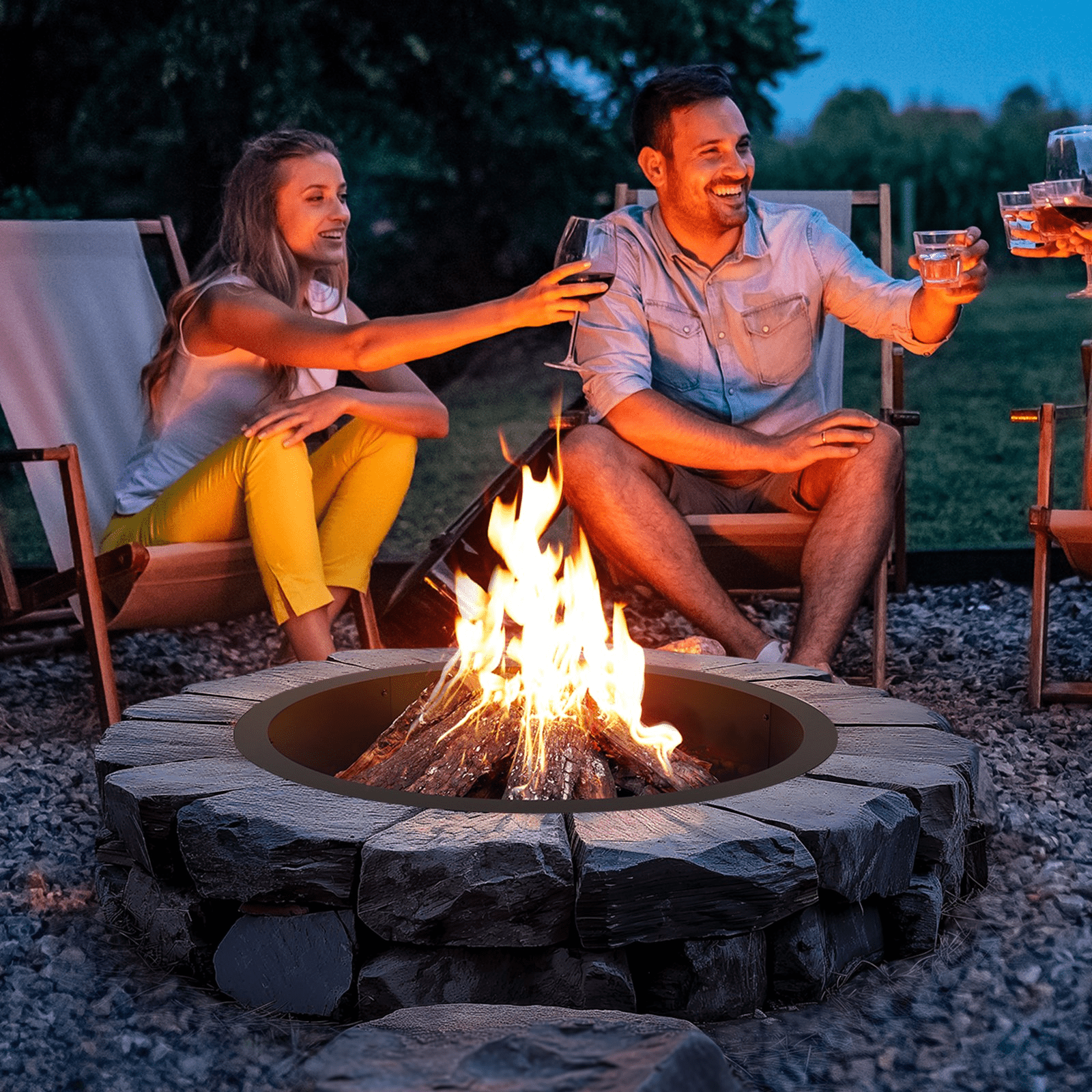 VEVOR Fire Pit Ring Round 35 Inch Outer Steel Liner DIY Campfire Ring Firepit - Ethereal Company