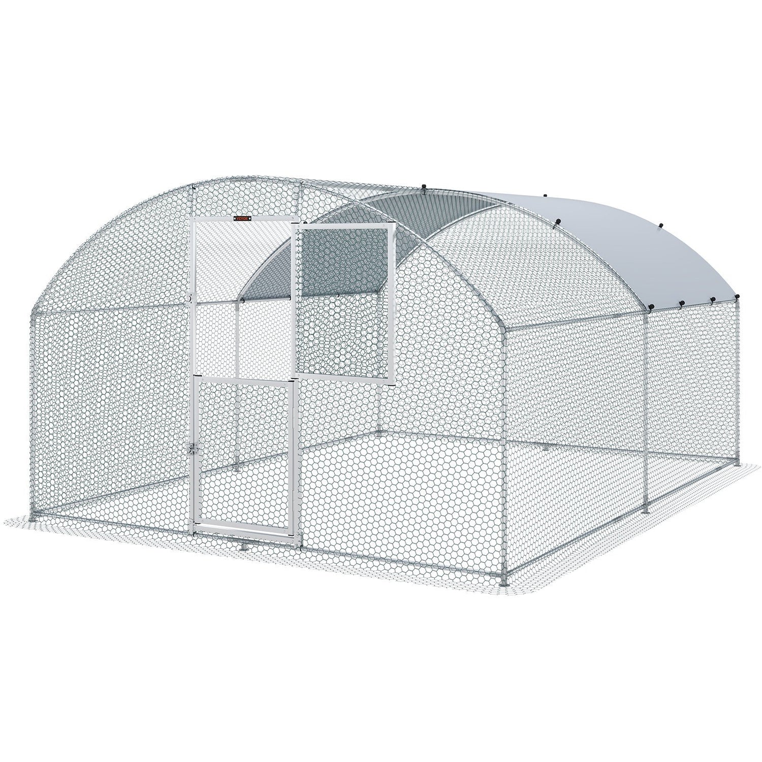 VEVOR Large Metal Chicken Coop with Run, Walkin Chicken Coop for Yard with Waterproof Cover, 13.1 x 9.8 x 6.6 ft, Dome Roof Large Poultry Cage for Hen House, Duck Coop and Rabbit Run, Silver - Ethereal Company