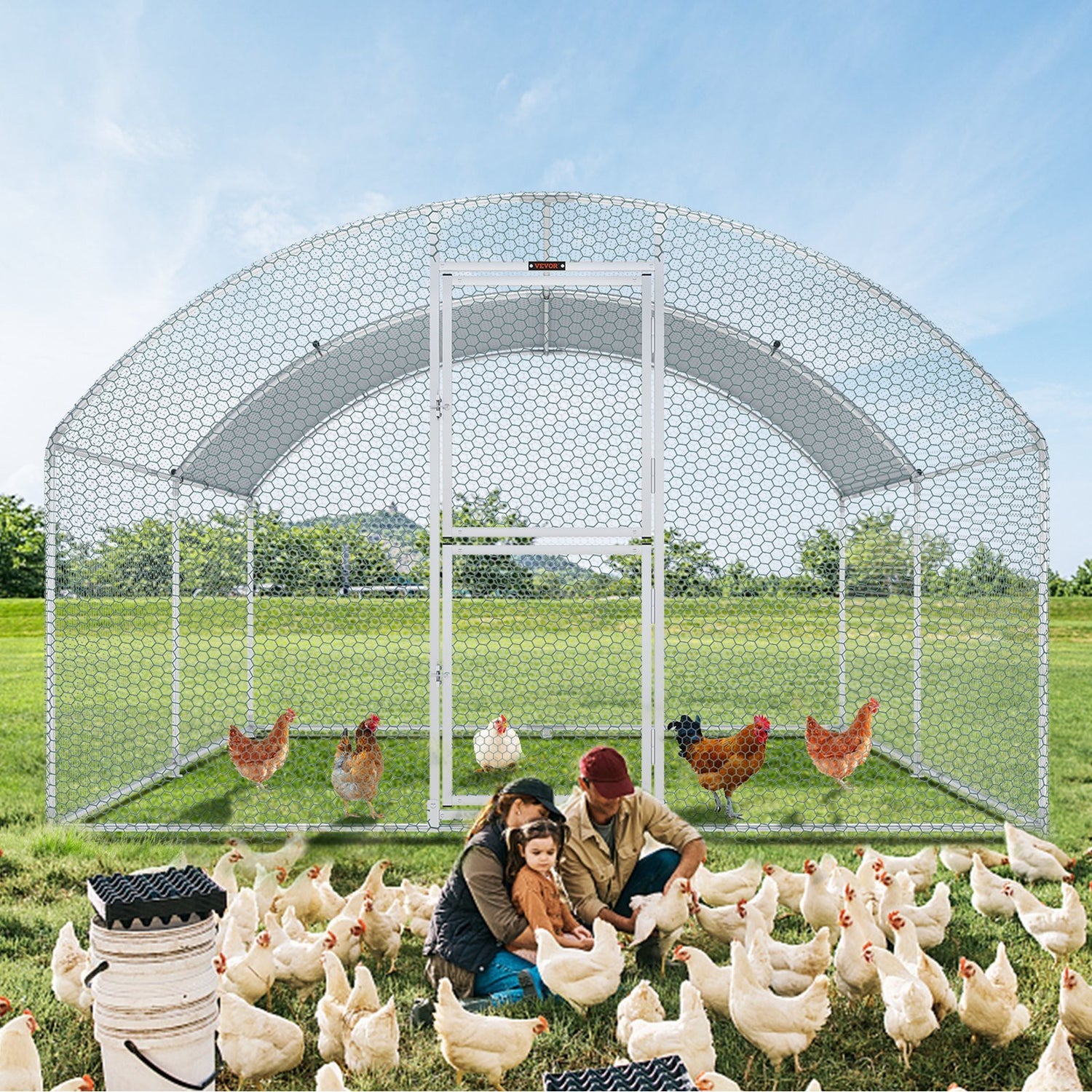 VEVOR Large Metal Chicken Coop with Run, Walkin Chicken Coop for Yard with Waterproof Cover, 13.1 x 9.8 x 6.6 ft, Dome Roof Large Poultry Cage for Hen House, Duck Coop and Rabbit Run, Silver - Ethereal Company