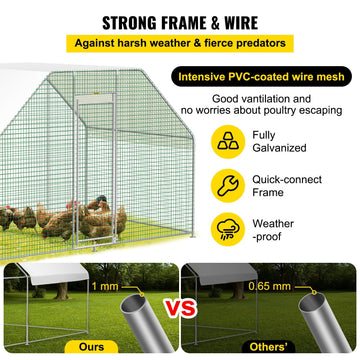 VEVOR Large Metal Chicken Coop with Run, Walkin Chicken Run for Yard with Waterproof Cover, Outdoor Poultry Cage Hen House, 6.5x9.8x6.5ft Large Space for Duck Coops and Rabbit Runs, Silver - Ethereal Company