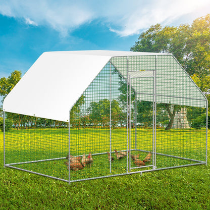 VEVOR Large Metal Chicken Coop with Run, Walkin Chicken Run for Yard with Waterproof Cover, Outdoor Poultry Cage Hen House, 6.5x9.8x6.5ft Large Space for Duck Coops and Rabbit Runs, Silver - Ethereal Company