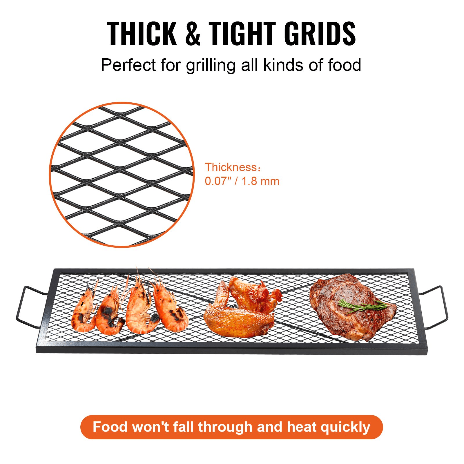 VEVOR X - Marks Fire Pit Grill Grate, Rectangle Cooking Grate, Heavy Duty Steel Campfire BBQ Grill Grid with Handle & Support X Wire, Portable Camping Cookware for Outside Party Gathering, 44 Inch Black - Ethereal Company