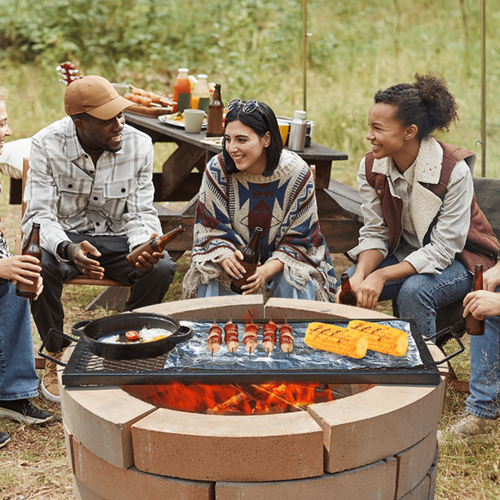 VEVOR X - Marks Fire Pit Grill Grate, Rectangle Cooking Grate, Heavy Duty Steel Campfire BBQ Grill Grid with Handle & Support X Wire, Portable Camping Cookware for Outside Party Gathering, 32 Inch Black - Ethereal Company