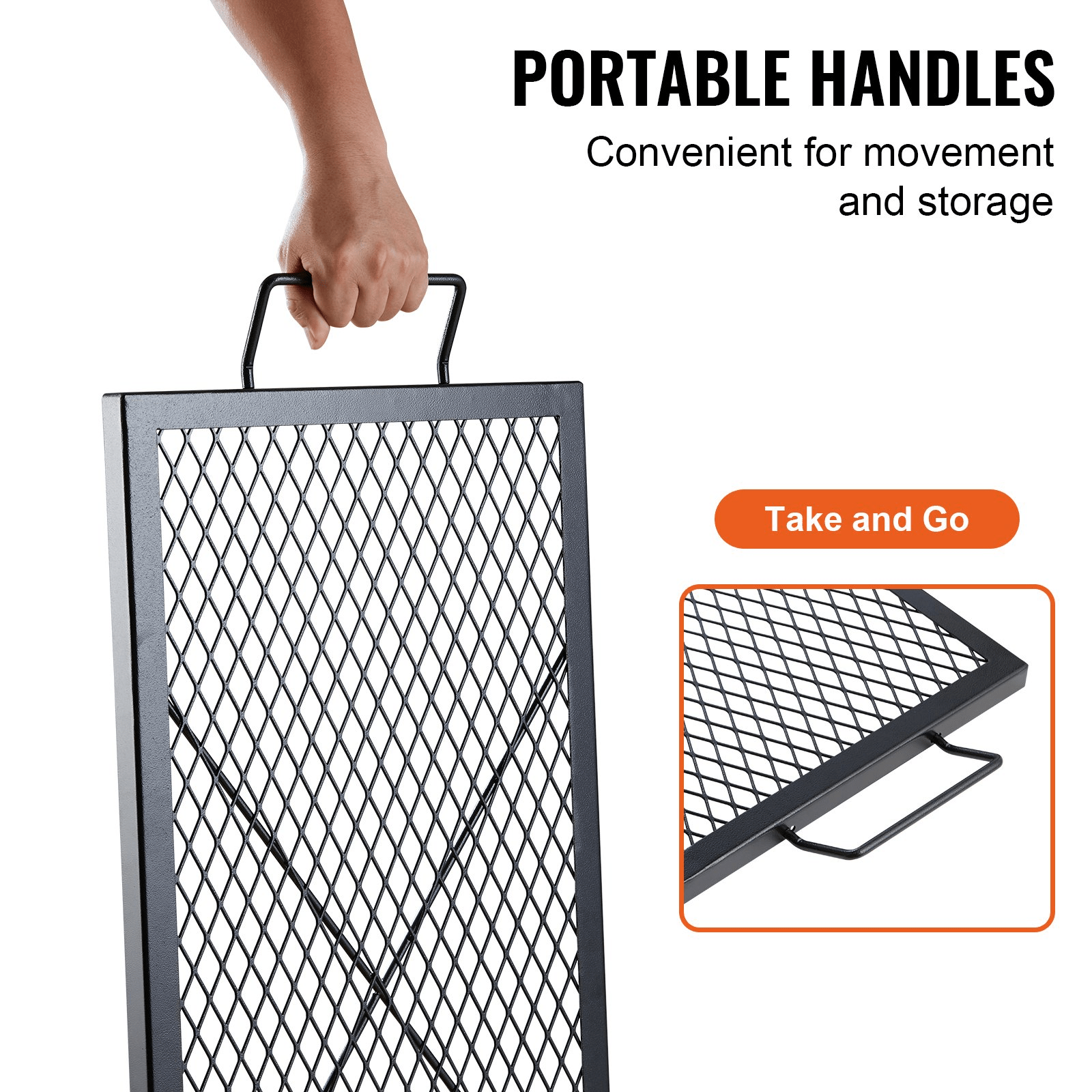 VEVOR X - Marks Fire Pit Grill Grate, Rectangle Cooking Grate, Heavy Duty Steel Campfire BBQ Grill Grid with Handle & Support X Wire, Portable Camping Cookware for Outside Party Gathering, 32 Inch Black - Ethereal Company