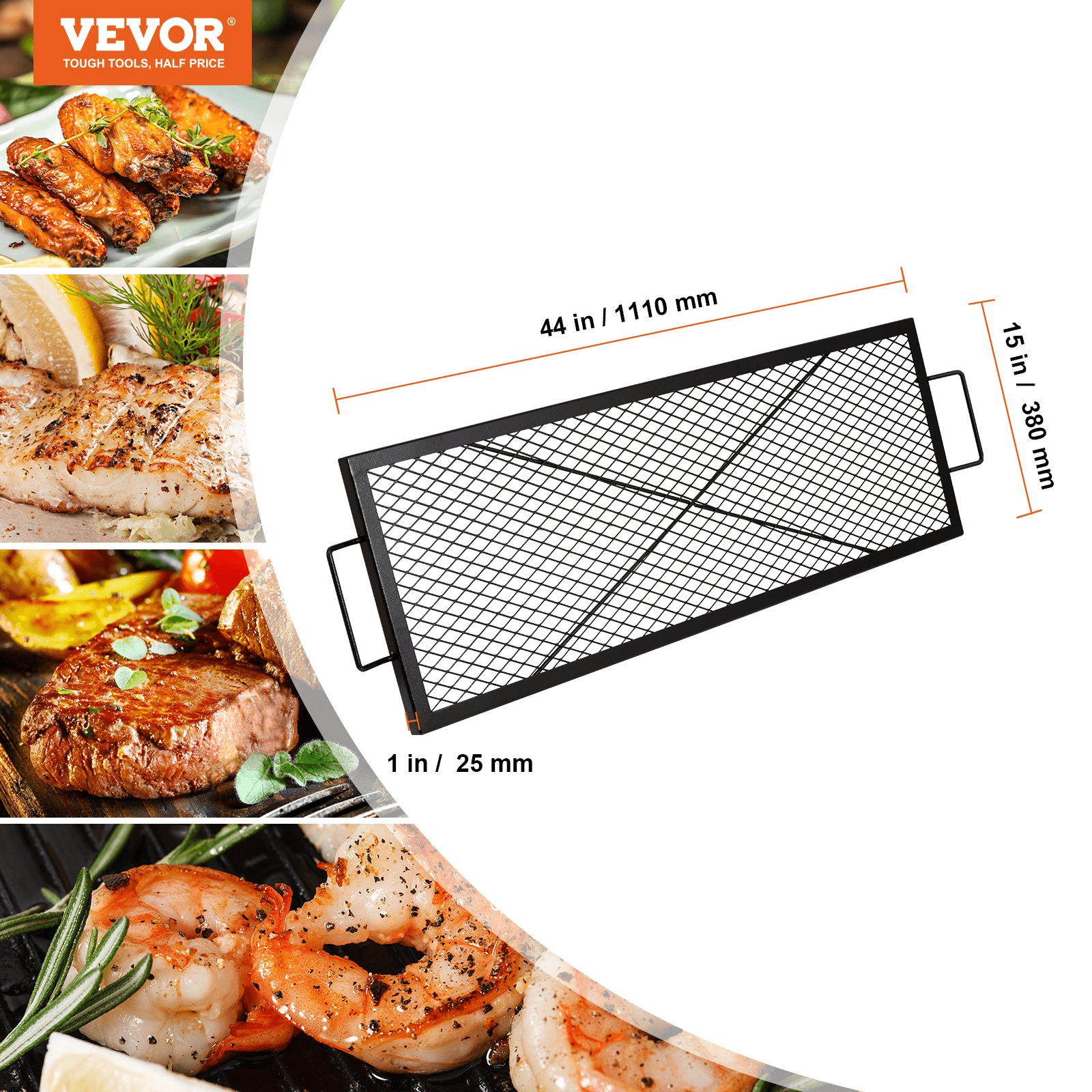 VEVOR X - Marks Fire Pit Grill Grate, Rectangle Cooking Grate, Heavy Duty Steel Campfire BBQ Grill Grid with Handle & Support X Wire, Portable Camping Cookware for Outside Party Gathering, 44 Inch Black - Ethereal Company