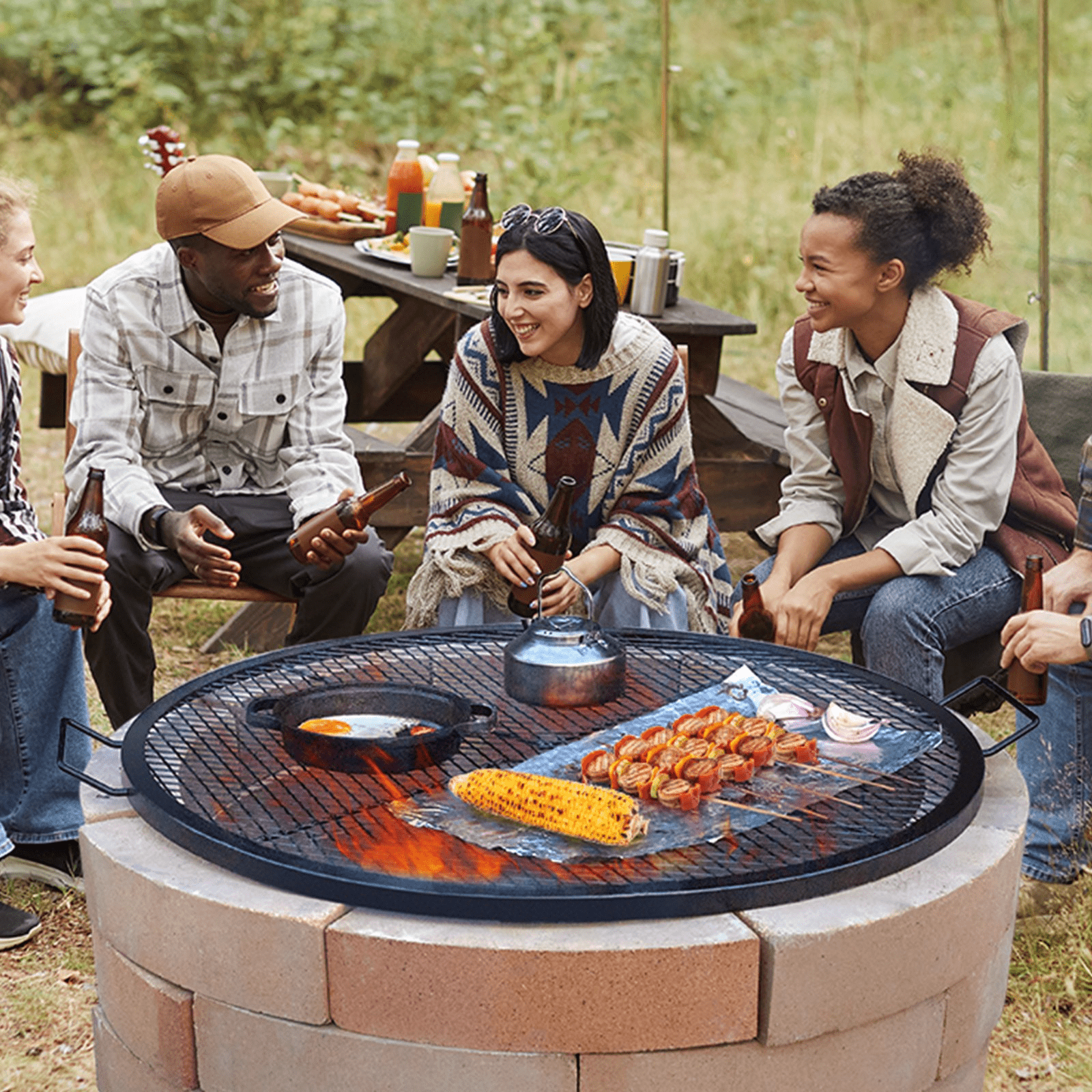 VEVOR X - Marks Fire Pit Grill Grate, Round Cooking Grate, Heavy Duty Steel Campfire BBQ Grill Grid with Handle and Support X Wire, Portable Camping Cookware for Outside Party & Gathering, 36 Inch Black - Ethereal Company