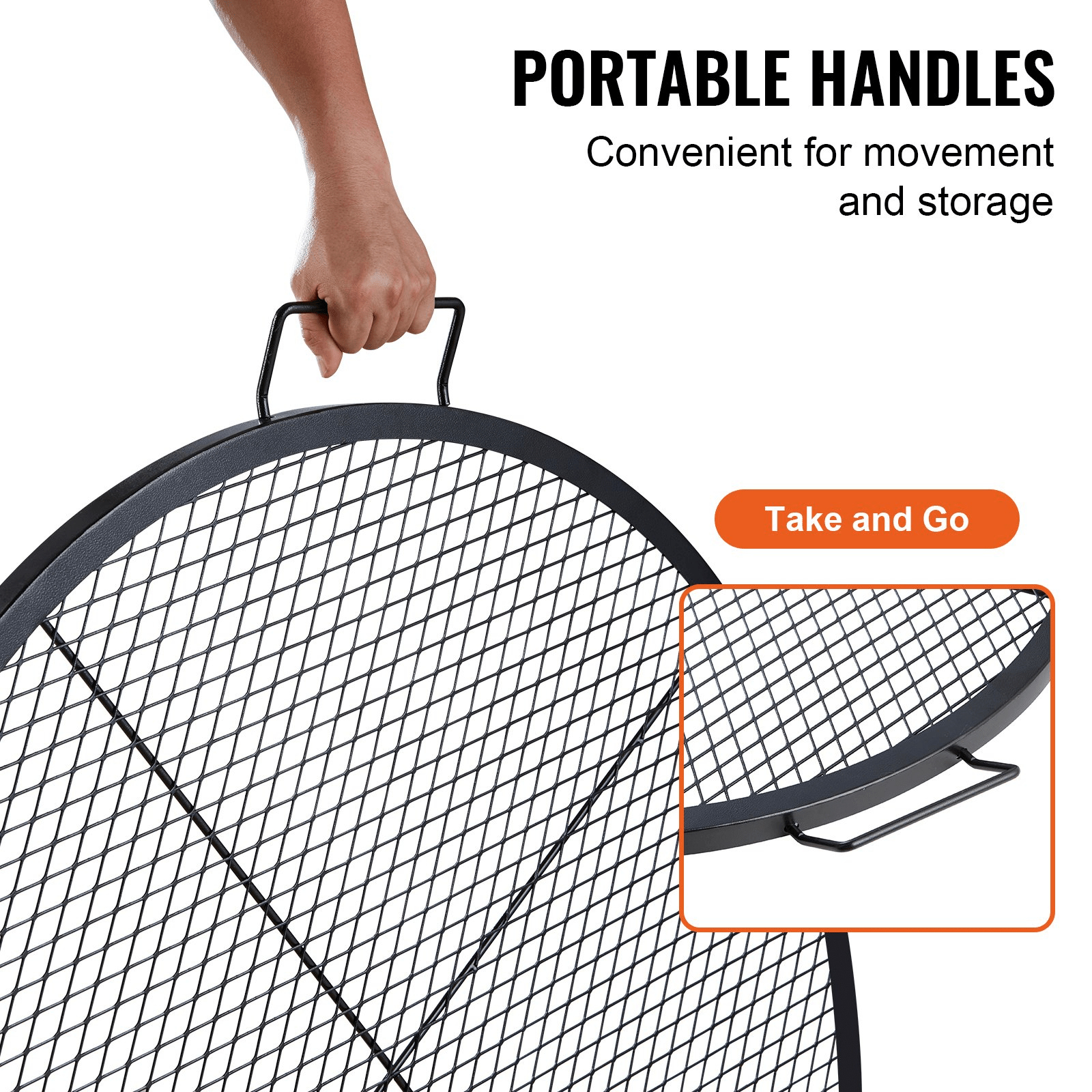 VEVOR X - Marks Fire Pit Grill Grate, Round Cooking Grate, Heavy Duty Steel Campfire BBQ Grill Grid with Handle and Support X Wire, Portable Camping Cookware for Outside Party & Gathering, 36 Inch Black - Ethereal Company