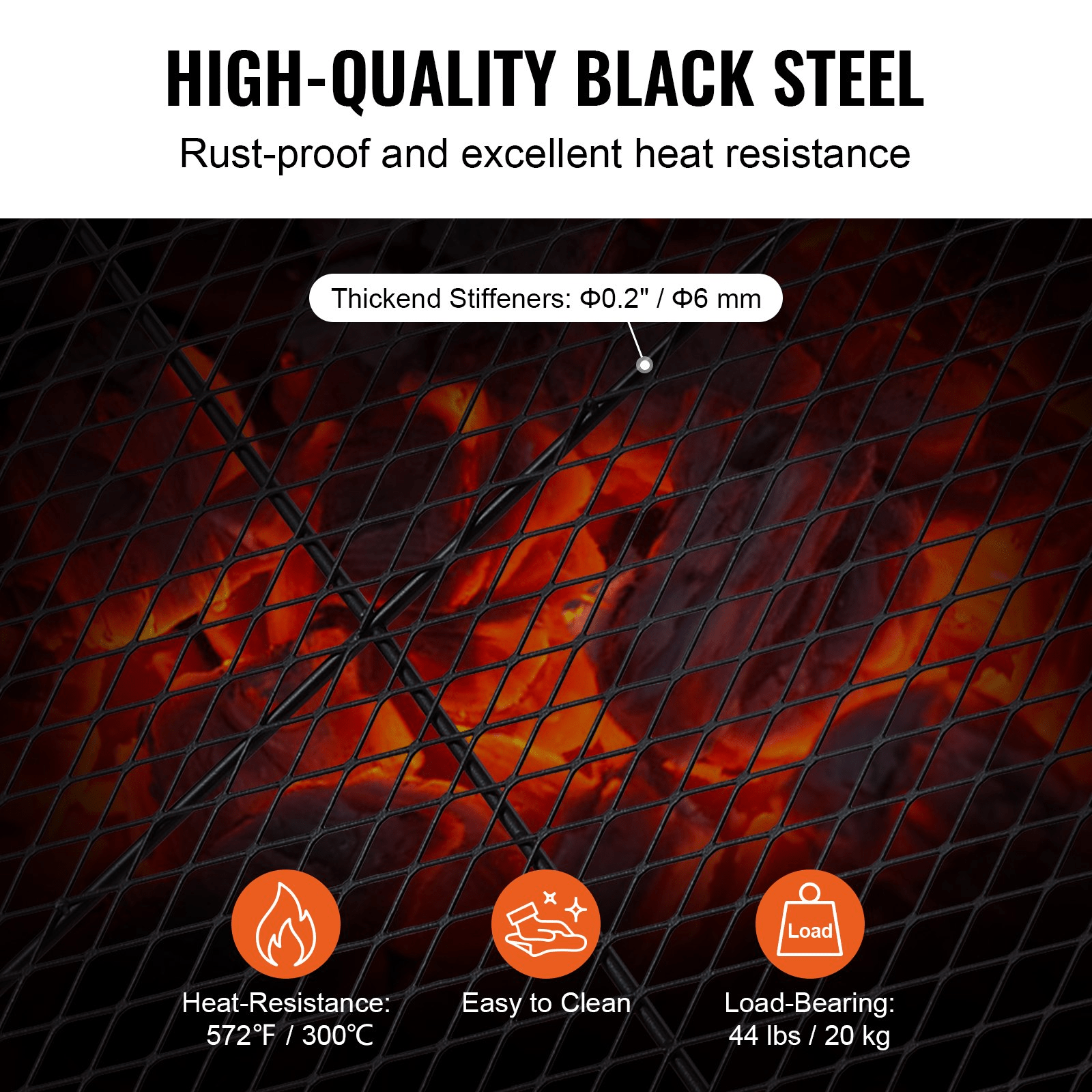 VEVOR X - Marks Fire Pit Grill Grate, Round Cooking Grate, Heavy Duty Steel Campfire BBQ Grill Grid with Handle and Support X Wire, Portable Camping Cookware for Outside Party & Gathering, 36 Inch Black - Ethereal Company