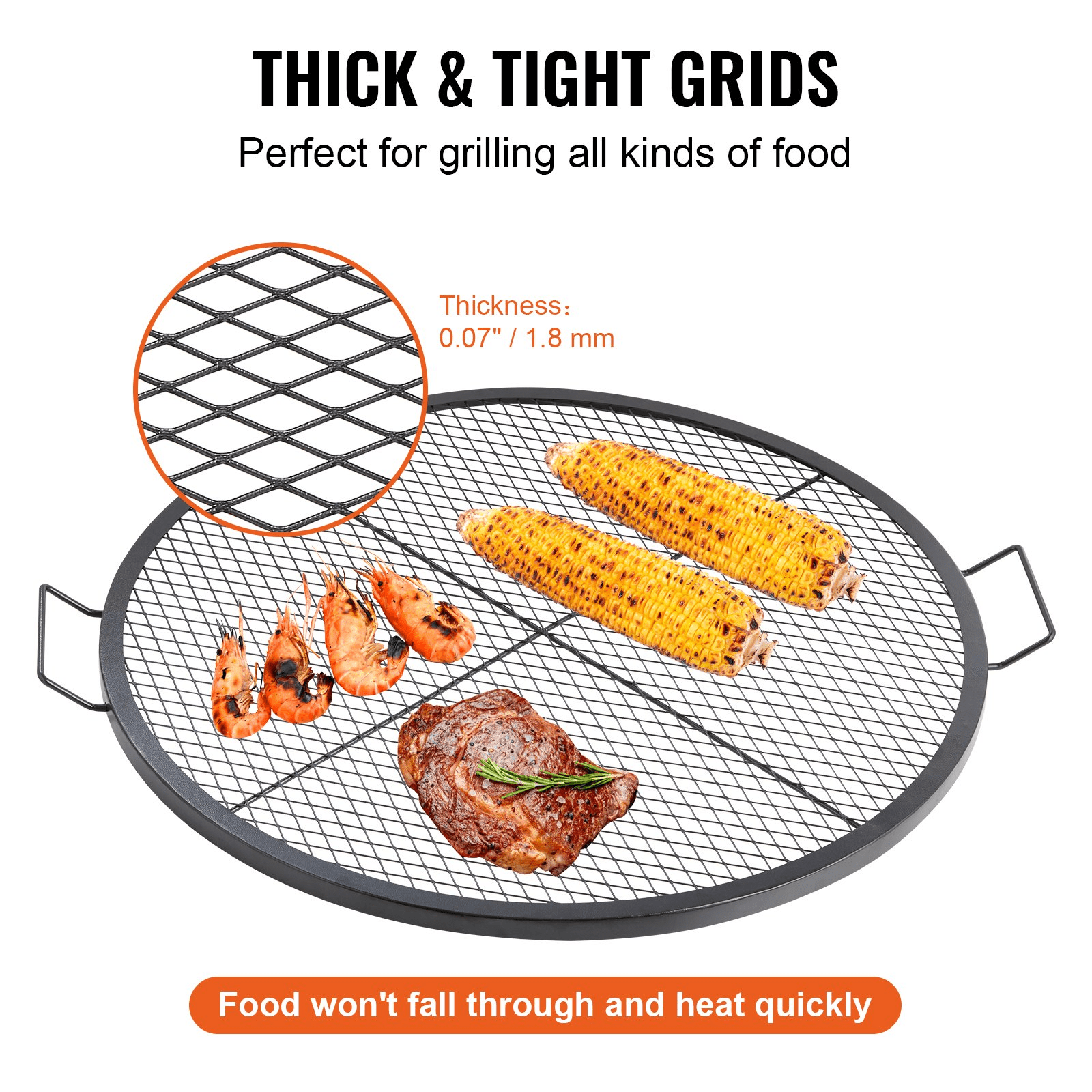 VEVOR X - Marks Fire Pit Grill Grate, Round Cooking Grate, Heavy Duty Steel Campfire BBQ Grill Grid with Handle and Support X Wire, Portable Camping Cookware for Outside Party & Gathering, 36 Inch Black - Ethereal Company