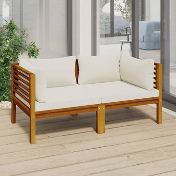 2-Seater Patio Sofa with Cream Cushion Solid Acacia Wood - Ethereal Company