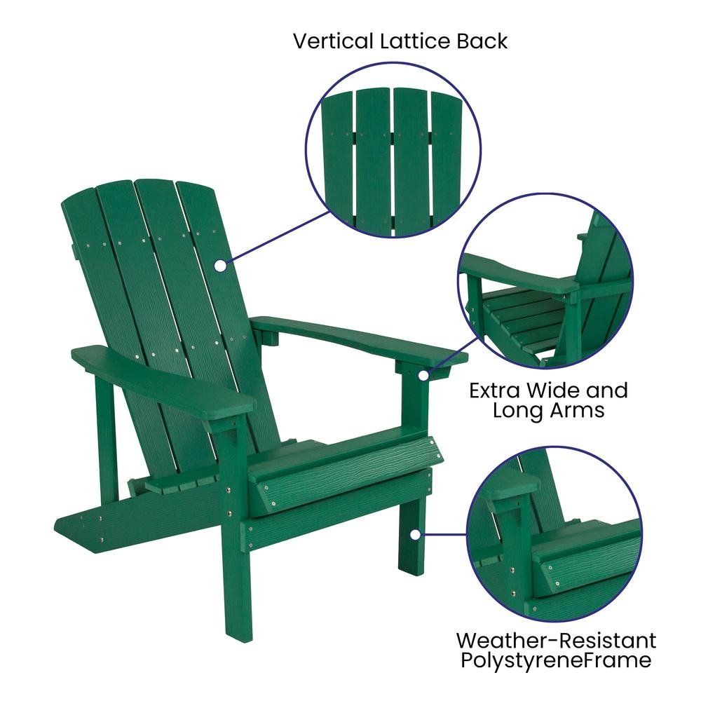 5 Piece Charlestown Green Poly Resin Wood Adirondack Chair Set with Fire Pit - Ethereal Company