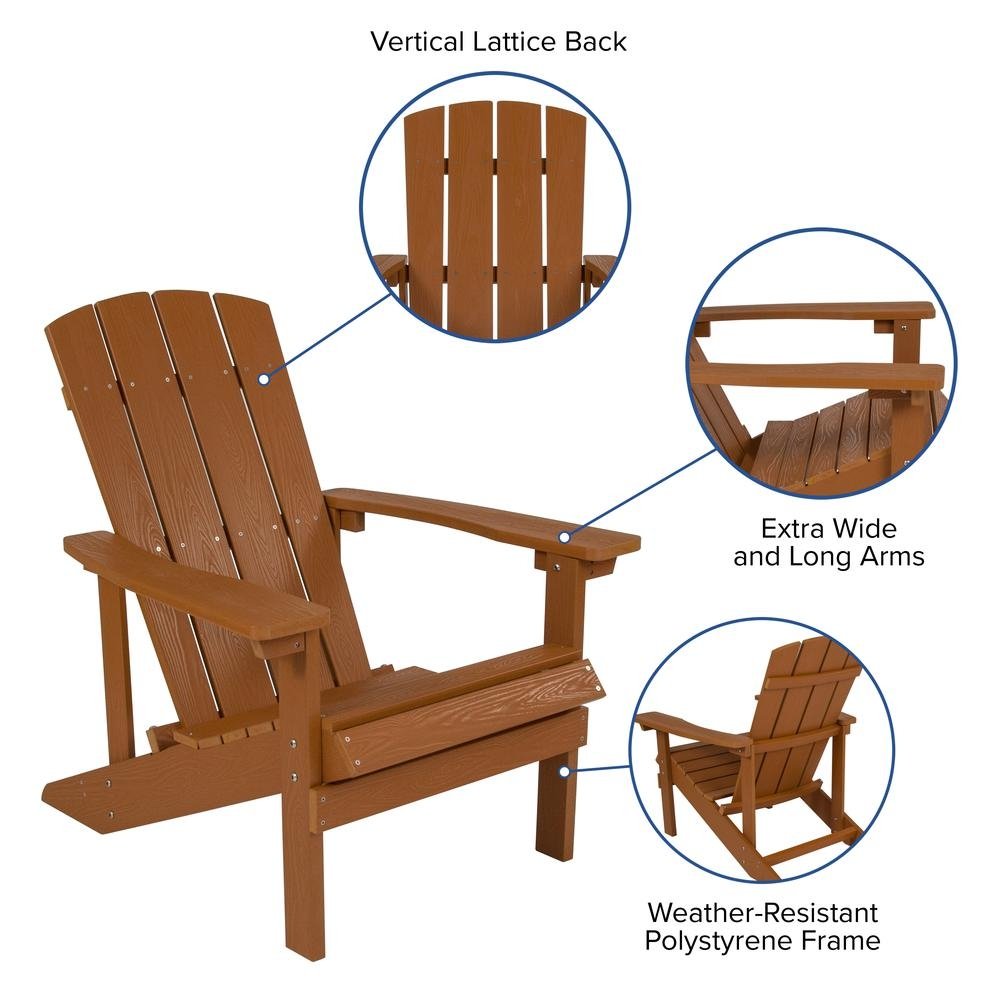 5 Piece Charlestown Teak Poly Resin Wood Adirondack Chair Set with Fire Pit - Ethereal Company