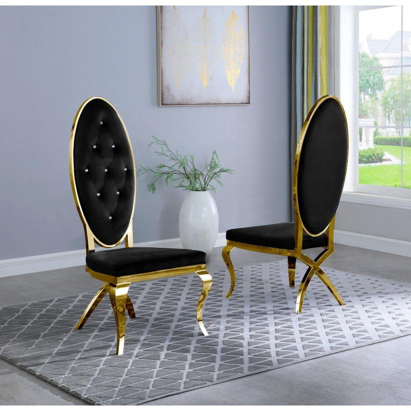 5 Piece Oswald Dining Room Set - Gold/ Black Velvet - Ethereal Company
