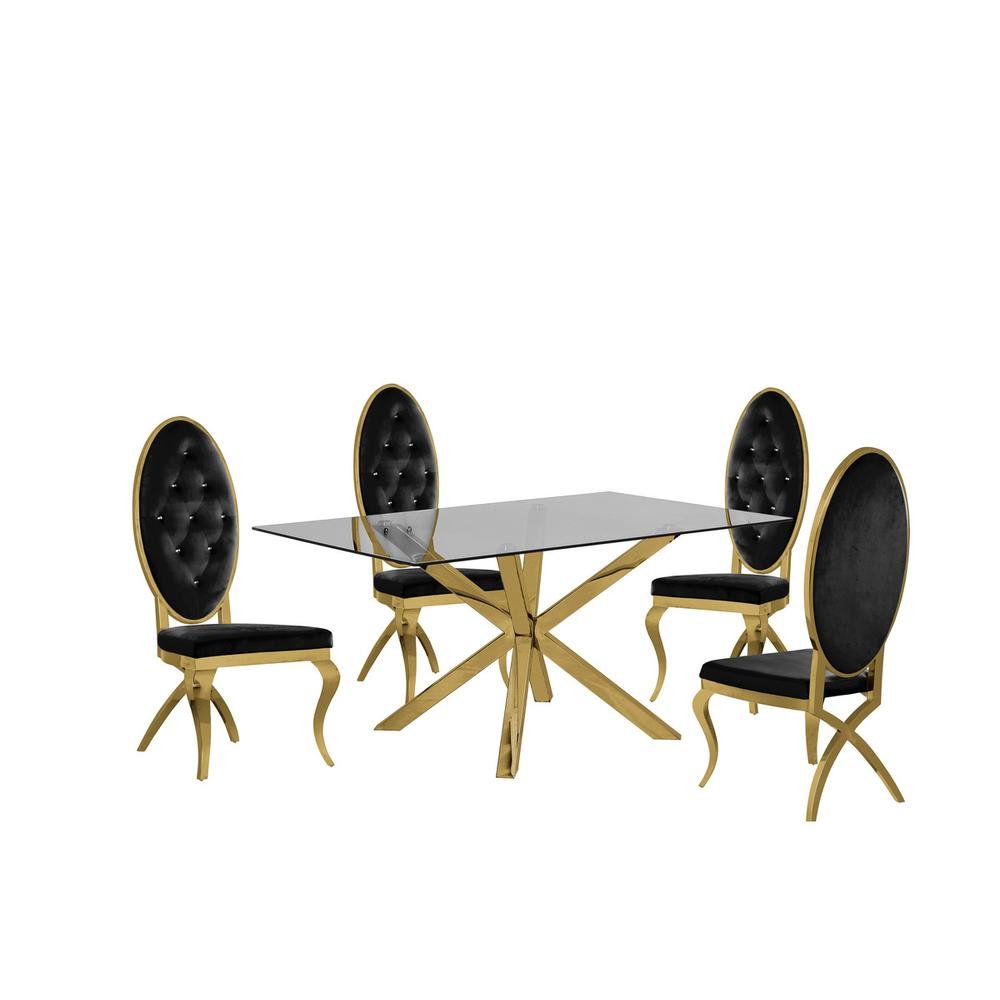 5 Piece Oswald Dining Room Set - Gold/ Black Velvet - Ethereal Company