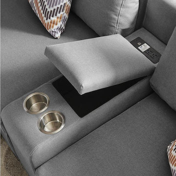 Amira Gray Fabric Reversible Sectional Sofa with USB Console and Ottoman - Ethereal Company