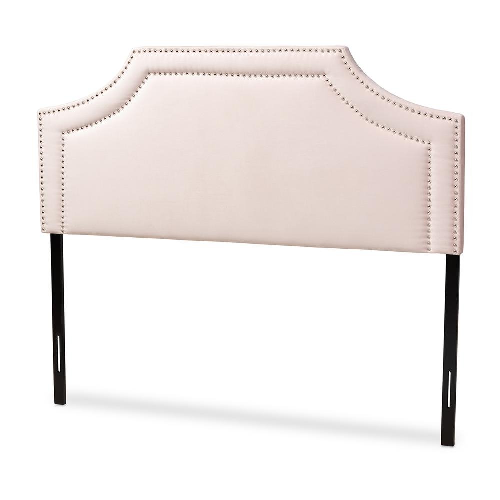 Avignon Light Pink Velvet Fabric Upholstered Full Size Headboard - Ethereal Company