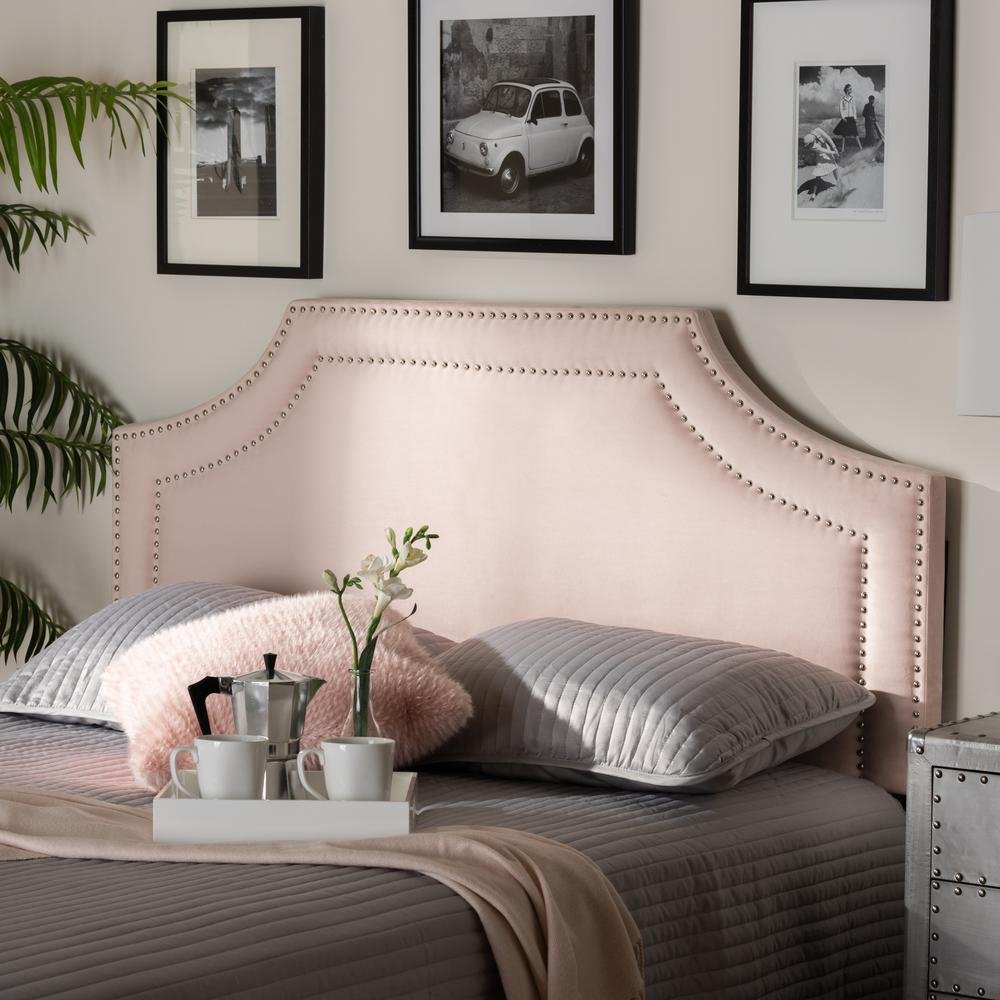 Avignon Light Pink Velvet Fabric Upholstered Full Size Headboard - Ethereal Company