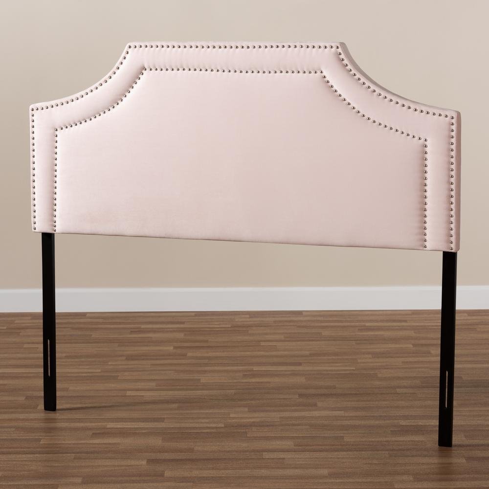 Avignon Light Pink Velvet Fabric Upholstered Full Size Headboard - Ethereal Company