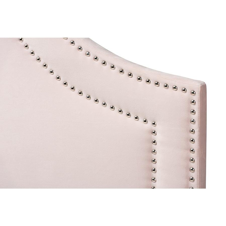 Avignon Light Pink Velvet Fabric Upholstered Full Size Headboard - Ethereal Company