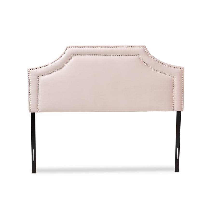 Avignon Light Pink Velvet Fabric Upholstered Full Size Headboard - Ethereal Company