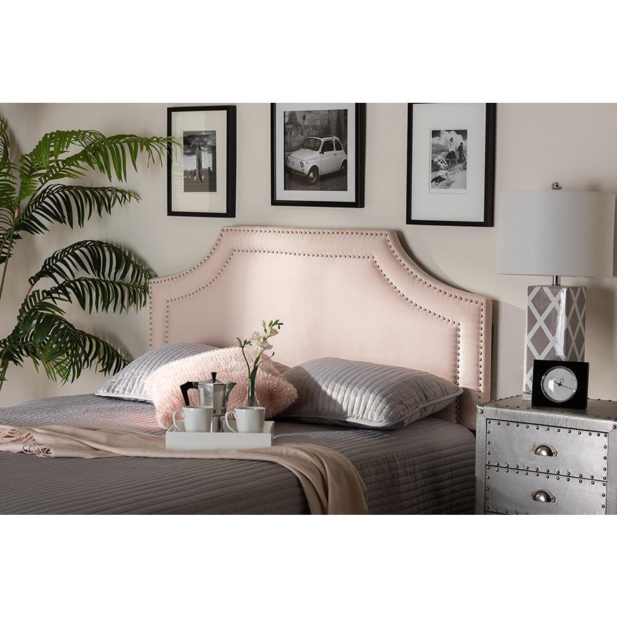 Avignon Light Pink Velvet Fabric Upholstered Full Size Headboard - Ethereal Company