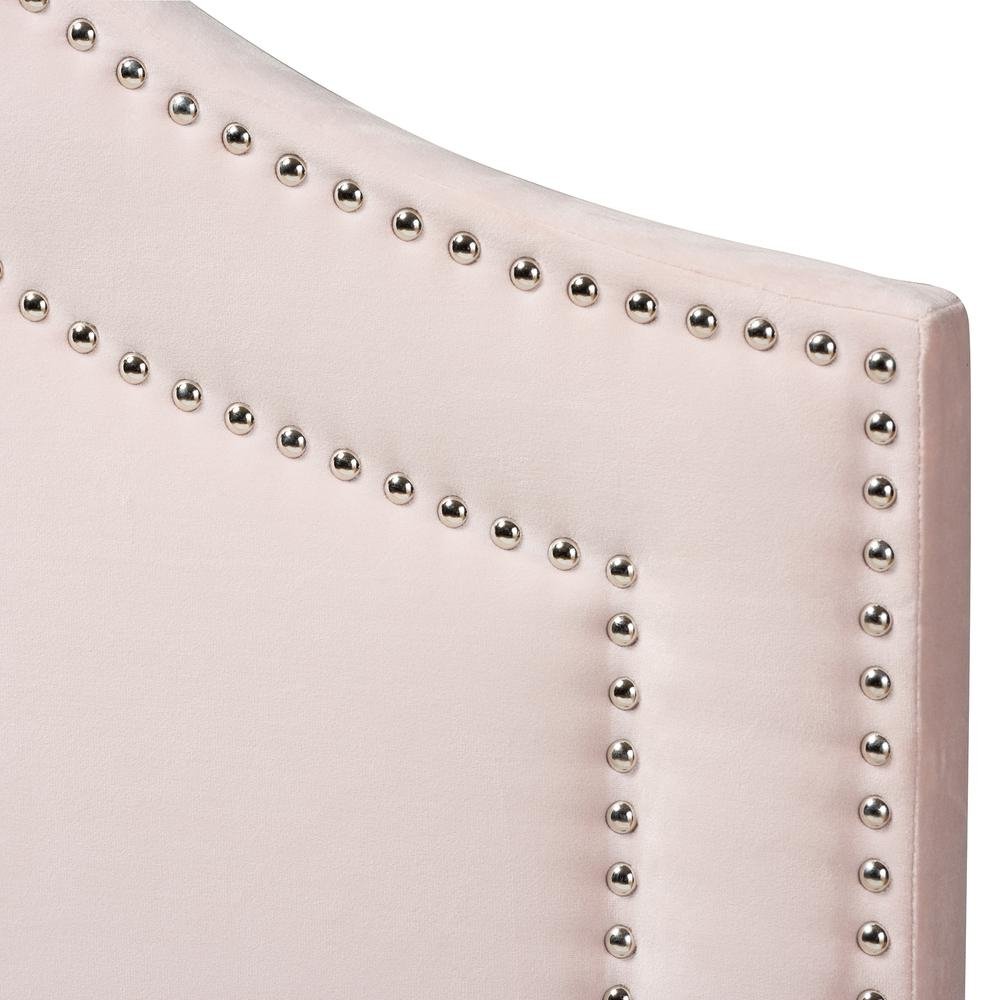 Avignon Light Pink Velvet Fabric Upholstered Full Size Headboard - Ethereal Company