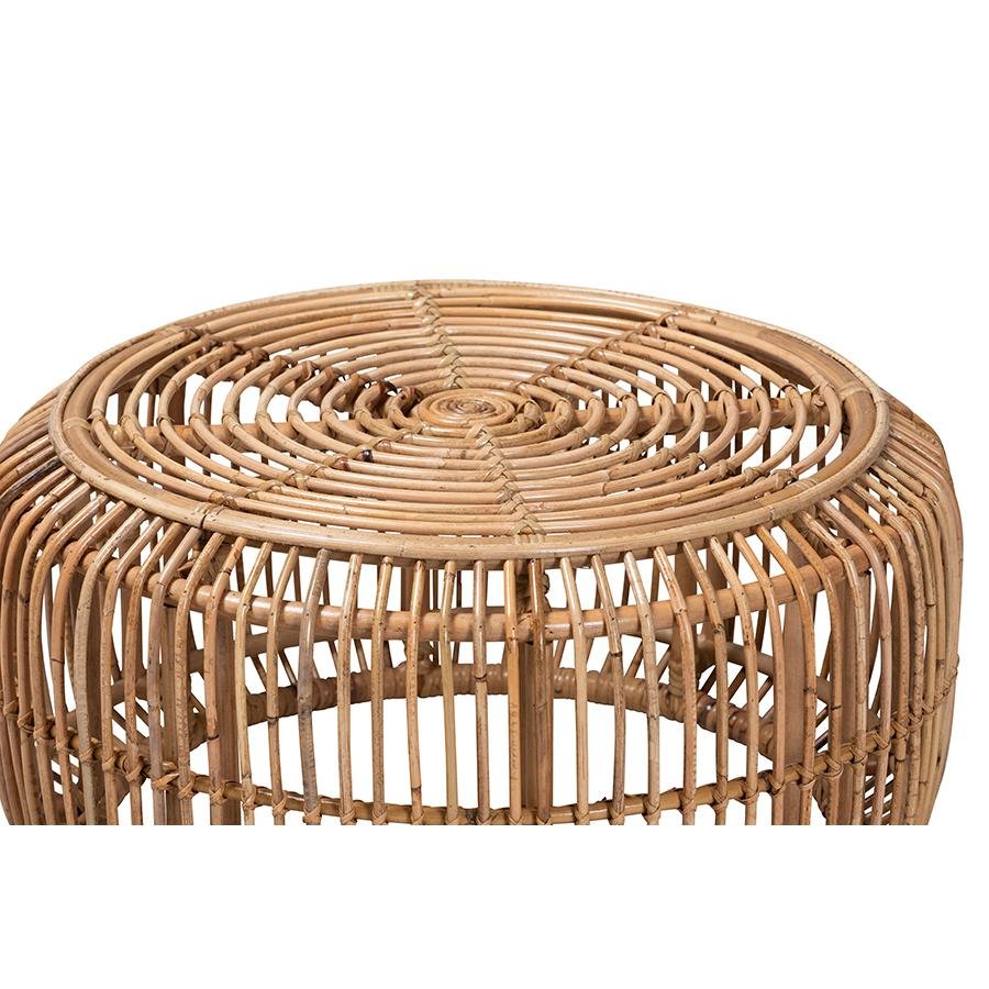bali & pari Aliane Modern Bohemian Natural Brown Antique Rattan Coffee Table - Ethereal Company