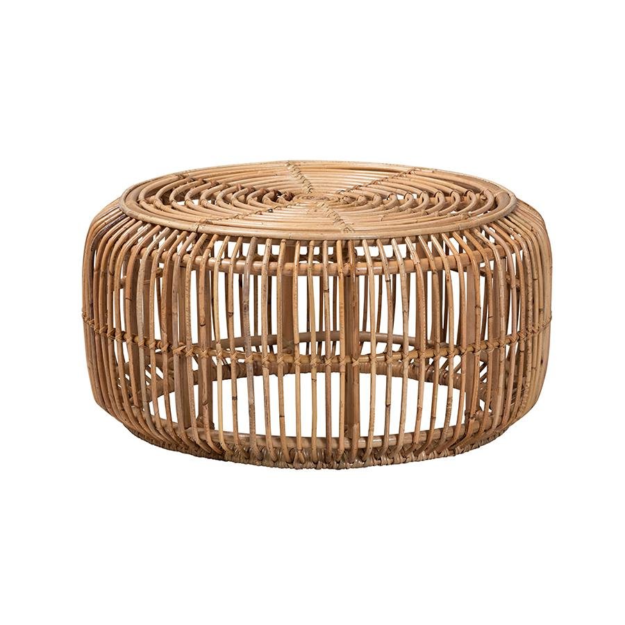 bali & pari Aliane Modern Bohemian Natural Brown Antique Rattan Coffee Table - Ethereal Company