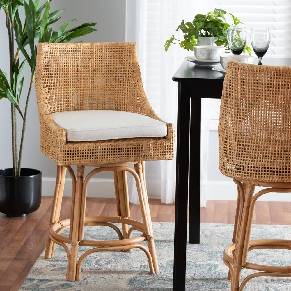 bali & pari Bella Modern Bohemian Natural Brown Rattan Counter Stool - Ethereal Company