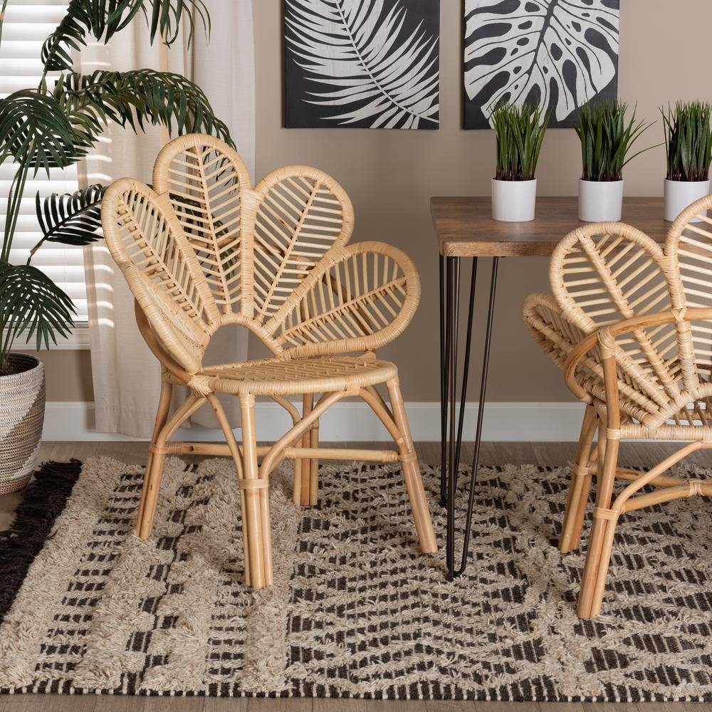 bali & pari Bianca Modern Bohemian Natural Brown Rattan Flower Chair - Ethereal Company