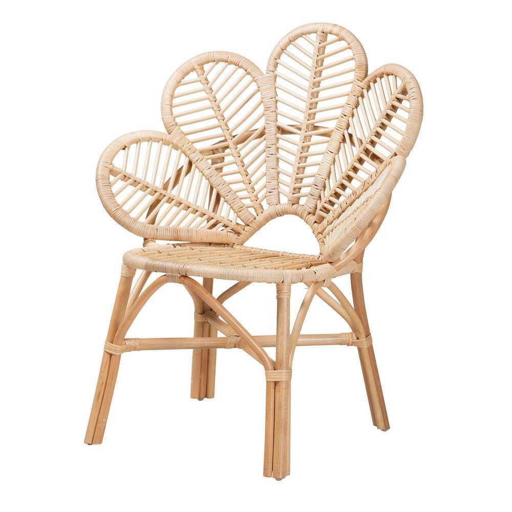 bali & pari Bianca Modern Bohemian Natural Brown Rattan Flower Chair - Ethereal Company