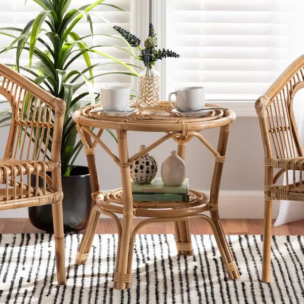 bali & pari Cariel Modern Bohemian Natural Brown Rattan Coffee Table - Ethereal Company