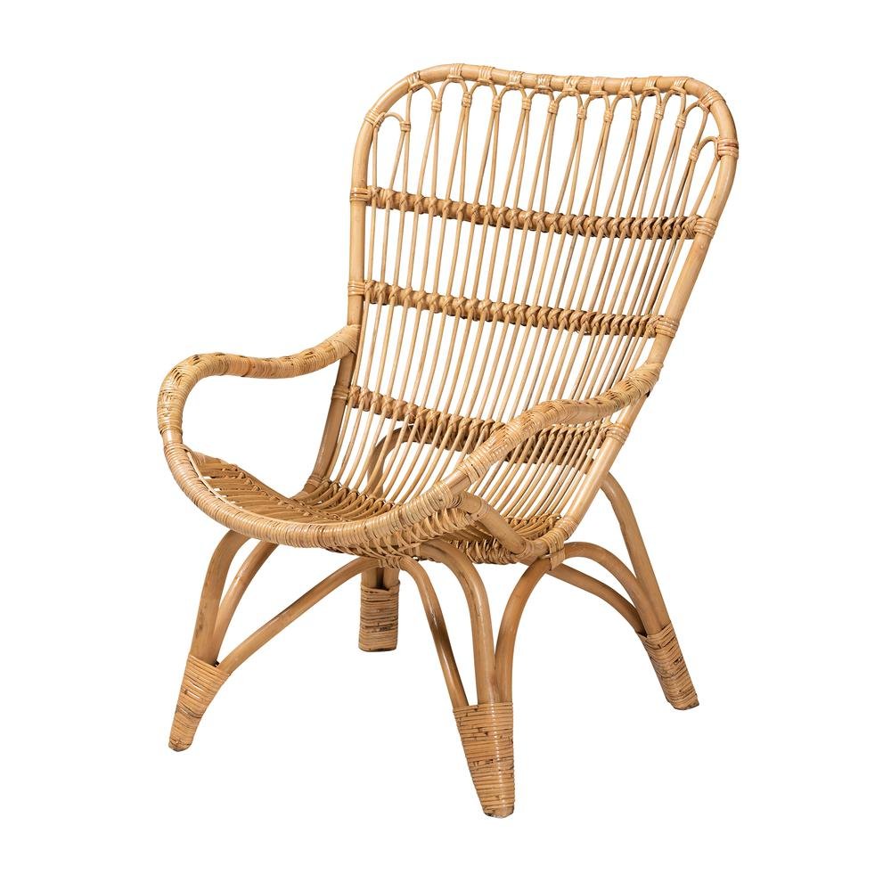 bali & pari Earvin Modern Bohemian Natural Brown Rattan Armchair - Ethereal Company