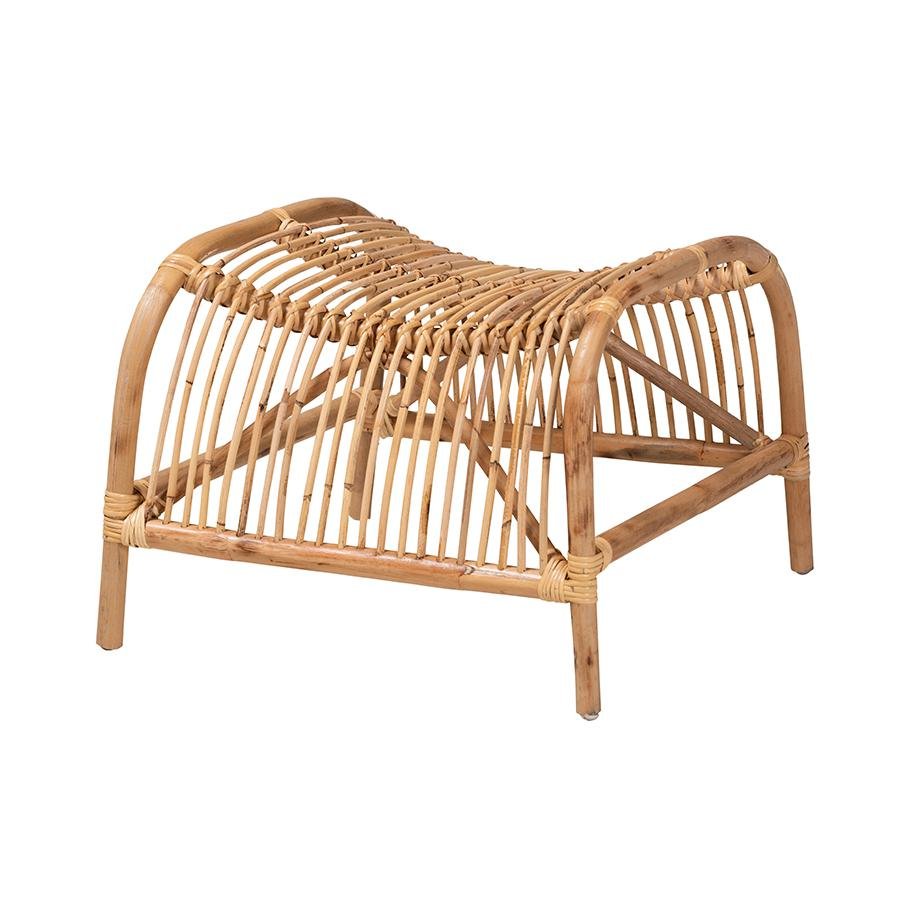bali & pari Lamaria Modern Bohmenian Natural Brown Antique Rattan Footstool - Ethereal Company
