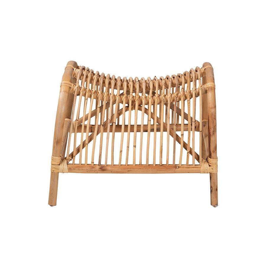 bali & pari Lamaria Modern Bohmenian Natural Brown Antique Rattan Footstool - Ethereal Company