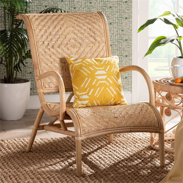 Bali &amp; Pari Madura Modern Bohemian Natural Brown Rattan Lounge Chair - Ethereal Company