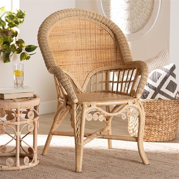bali & pari Ratu Modern Bohemian Natural Brown Rattan Accent Chair - Ethereal Company