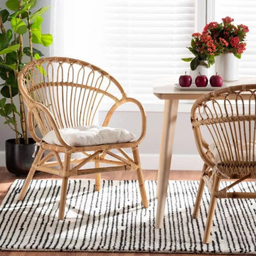 Benicia Modern Bohemian Natural Brown Rattan Dining Chair - Ethereal Company