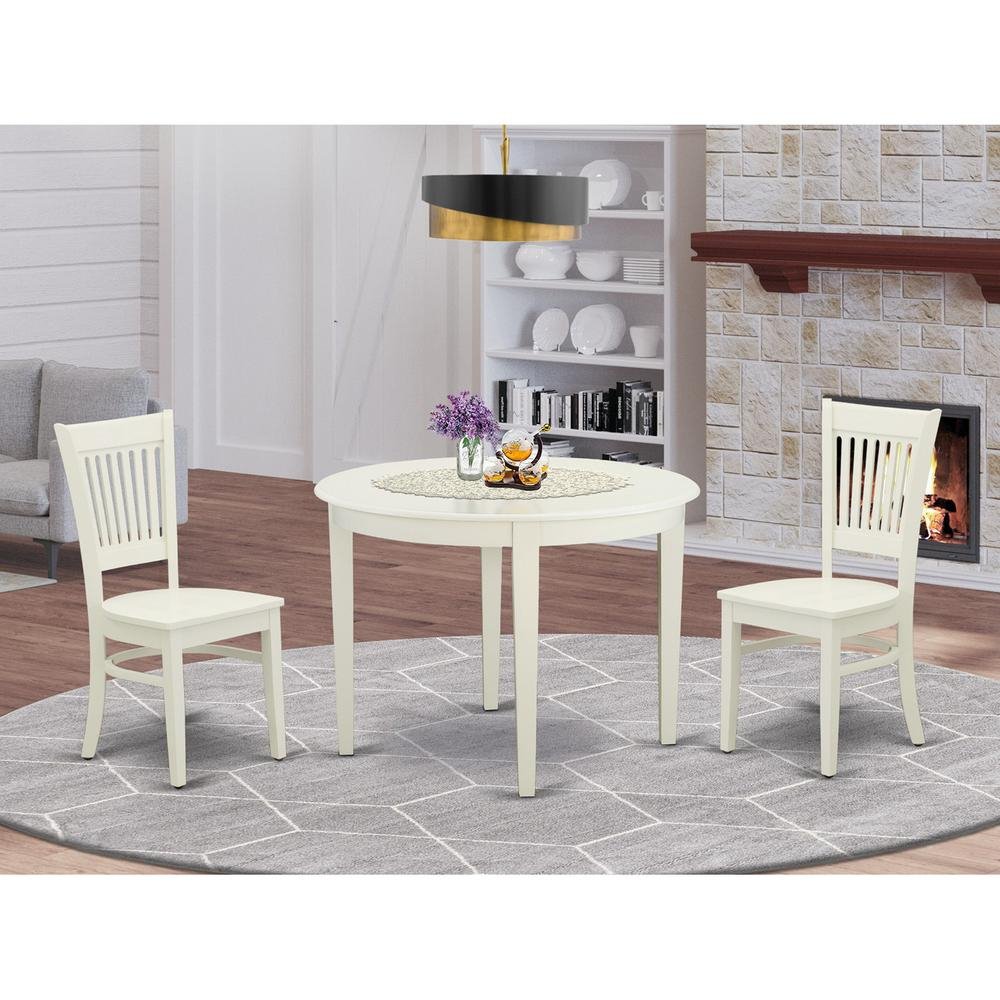 Beverly Round Dining Table/ 2 Dining Chairs - White/ White Wood - Ethereal Company