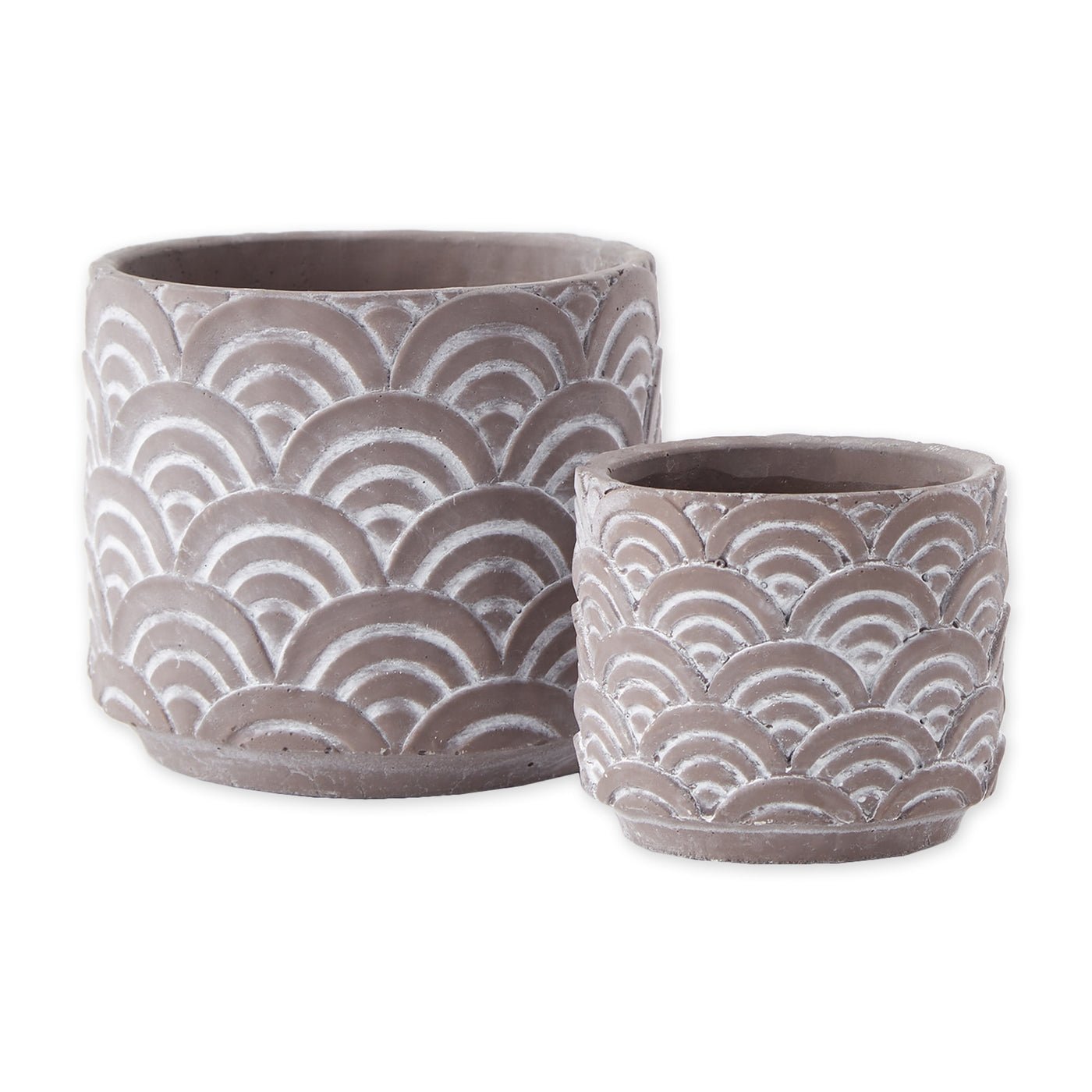 Cement Flower Pot Set - Taupe Scallop Design - Ethereal Company
