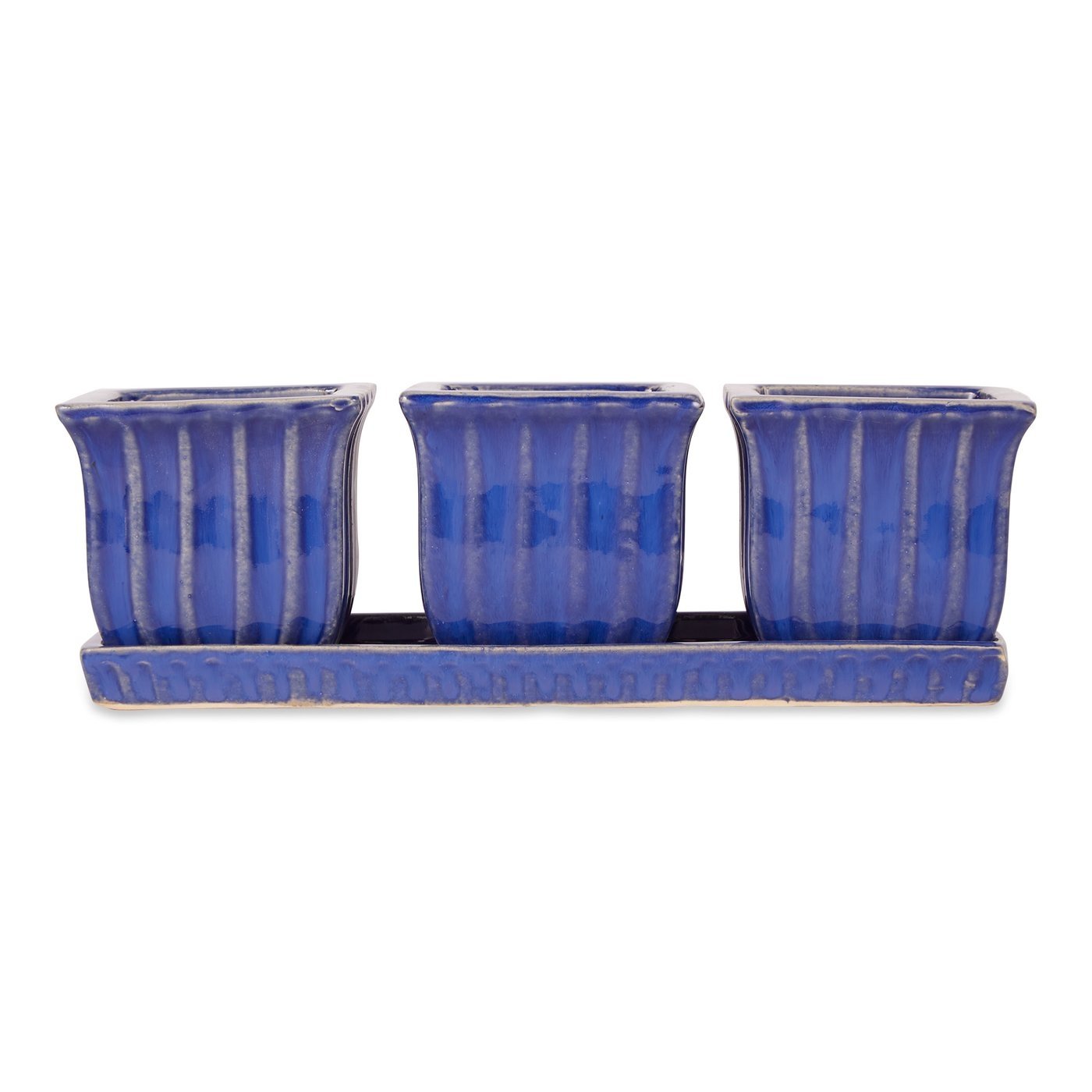 Ceramic Mini Planter Set - Blue Square - Ethereal Company