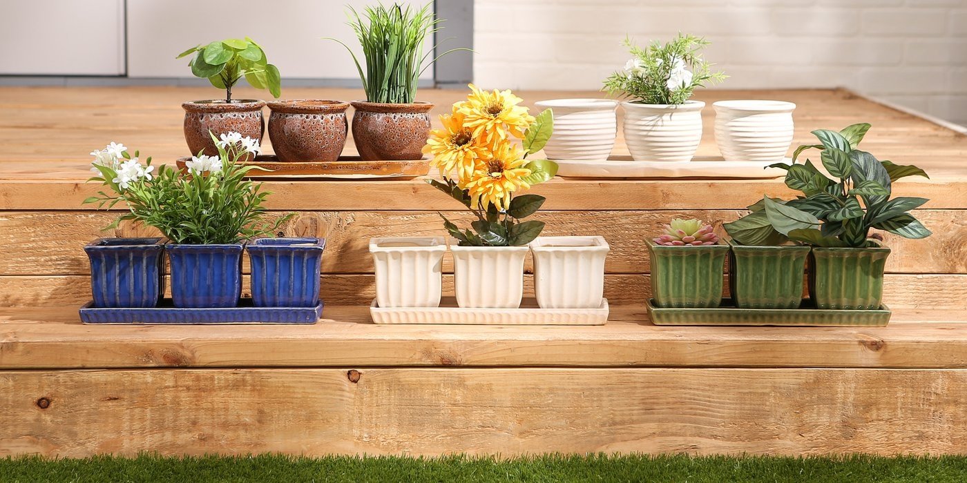 Ceramic Mini Planter Set - Green Square - Ethereal Company